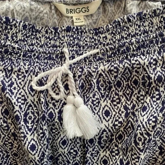NWT Briggs Linen Blend Blue and White Print Shorts Pockets Drawstring Size 2XL - Picture 3 of 5
